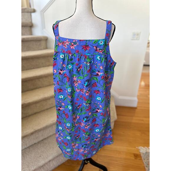 PrintFresh Blue Hummingbird Floral Print Night Dress Nightgown - Picture 2 of 7